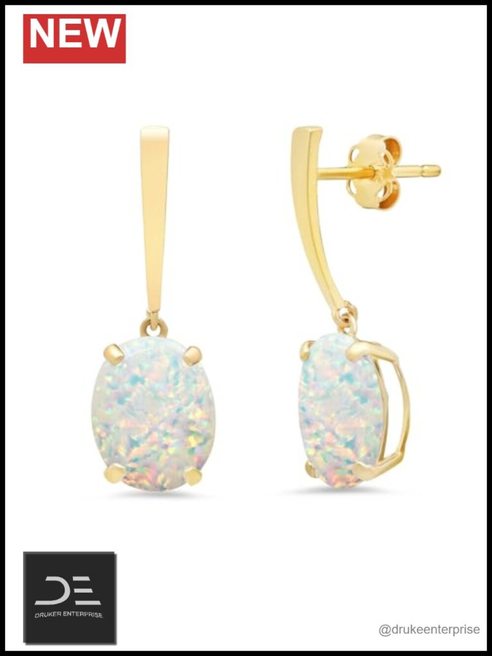 14K Gold Oval Cut Created Opal Drop Dangle Earrings Women